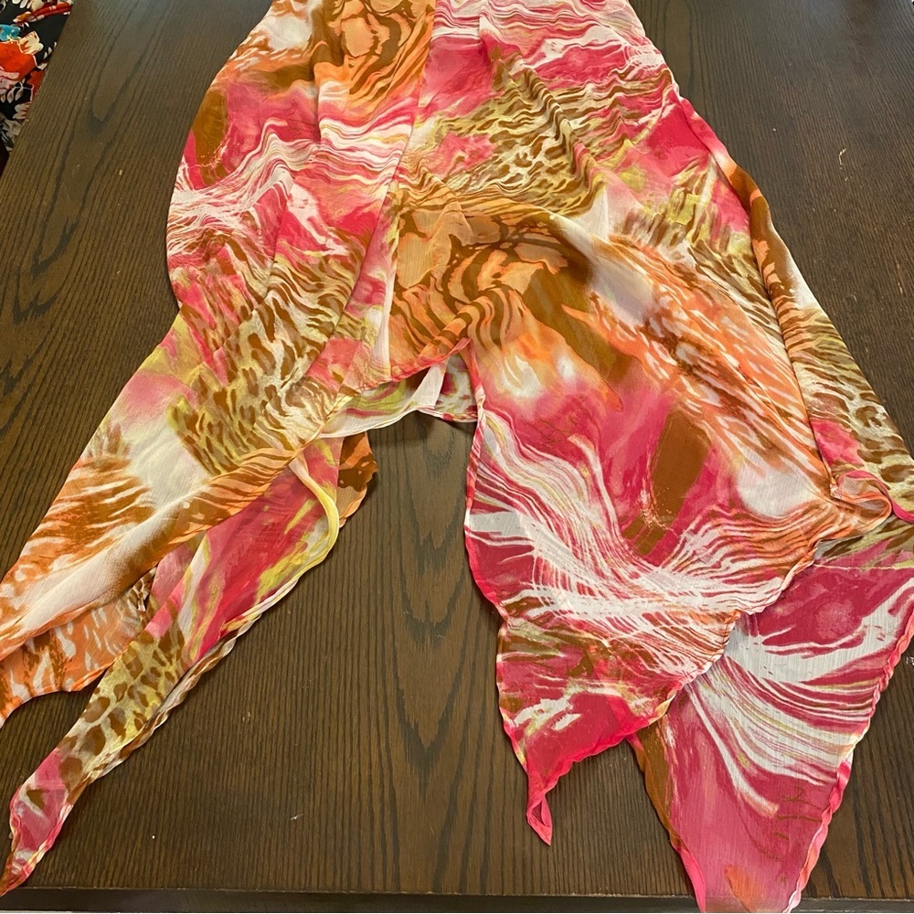 SOLD Pink Orange Animal Print Sheer Cover-Up Dress Size Small Medium - Picture 5 of 7